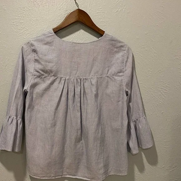 Madewell Veranda Bell-Sleeved Shirt Striped Blouse Womens XS - Picture 7 of 8